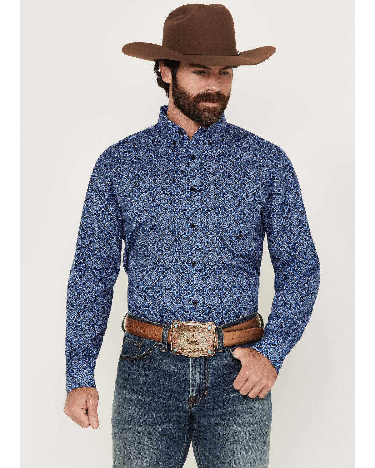Men's Roper Amarillo Medallion Print Long Sleeve Button-Down Western S