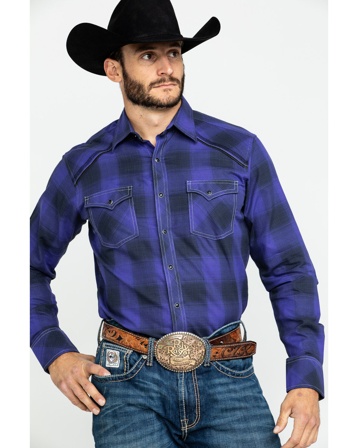 Men's Wrangler Rock 47 by Large Plaid Long Sleeve Western Shirt