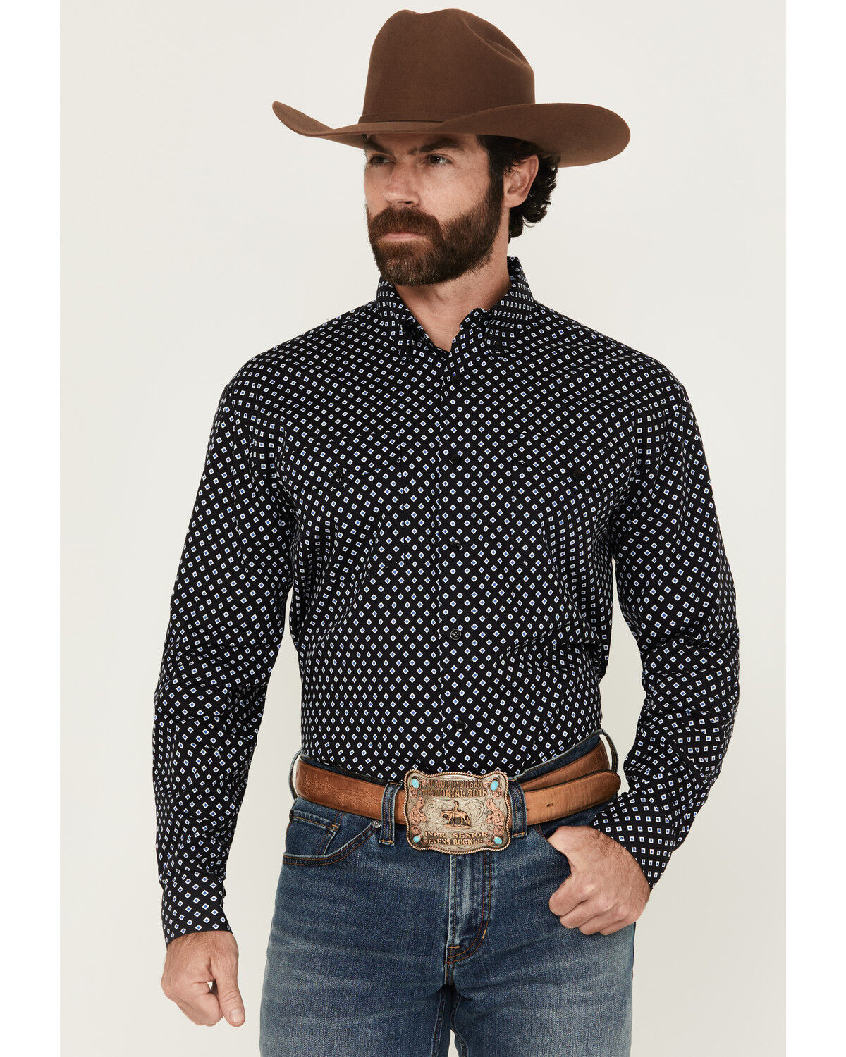 Men's Roper Amarillo Geo Print Long Sleeve Button-Down Western Shirt