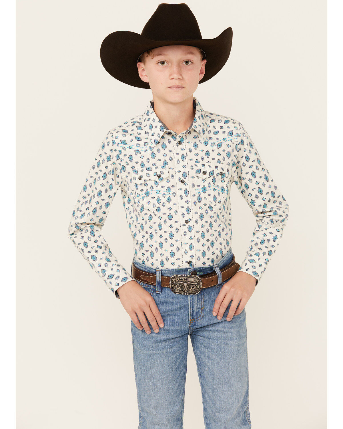Boys' Cody James Geo Print Long Sleeve Snap Western Shirt