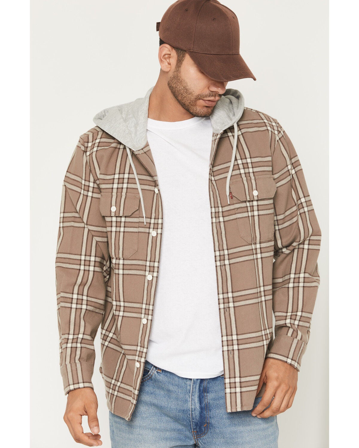 Men's Levi's Reeve Plaid Print Long Sleeve Button-Down Hooded Flannel