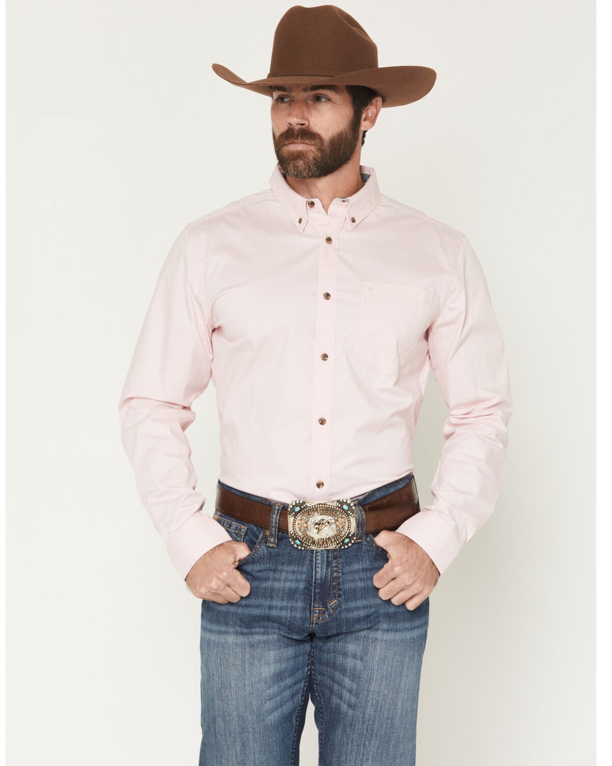 Men's Cody James Basic Solid Long Sleeve Button-Down Stretch Western S