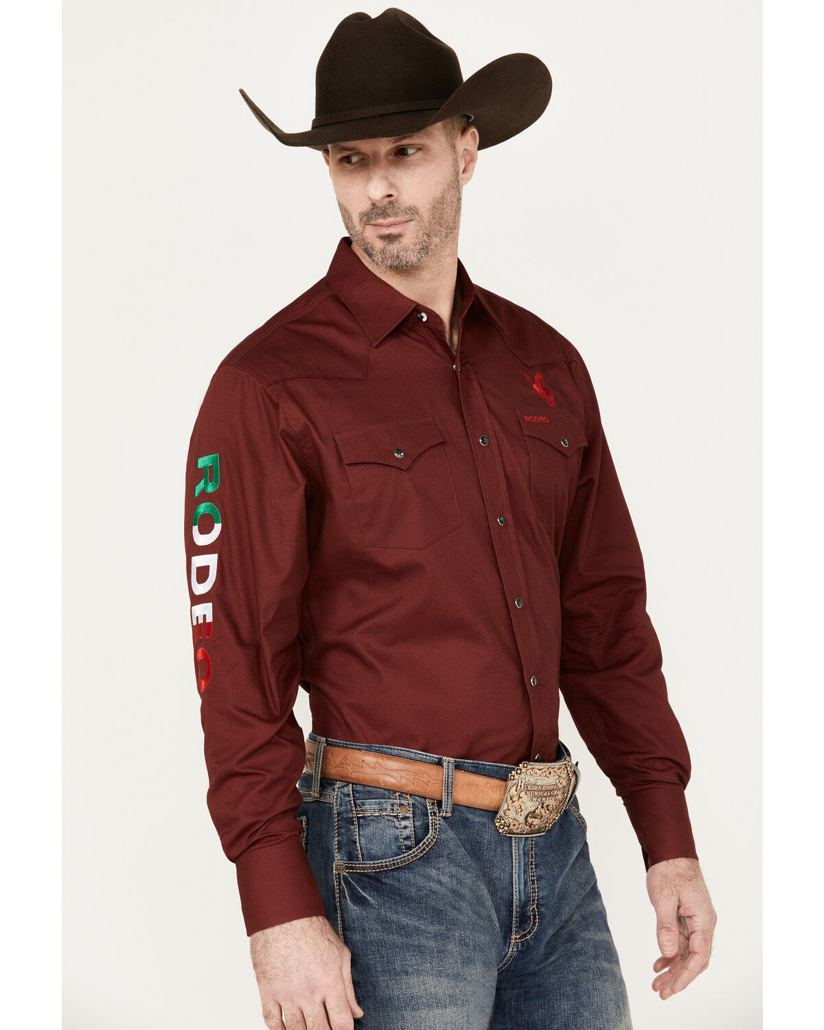 Men's Rodeo Clothing Mexico Logo Long Sleeve Snap Western Shirt