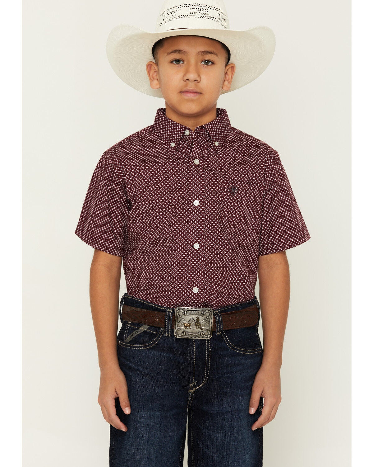 Boys' Ariat Geo Print Short Sleeve Button-Down Western Shirt