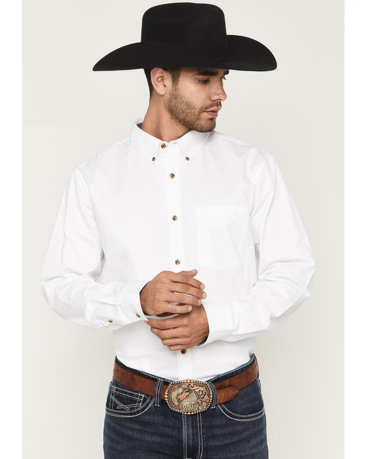 Men's Cody James Basic Solid Long Sleeve Button-Down Stretch Western S