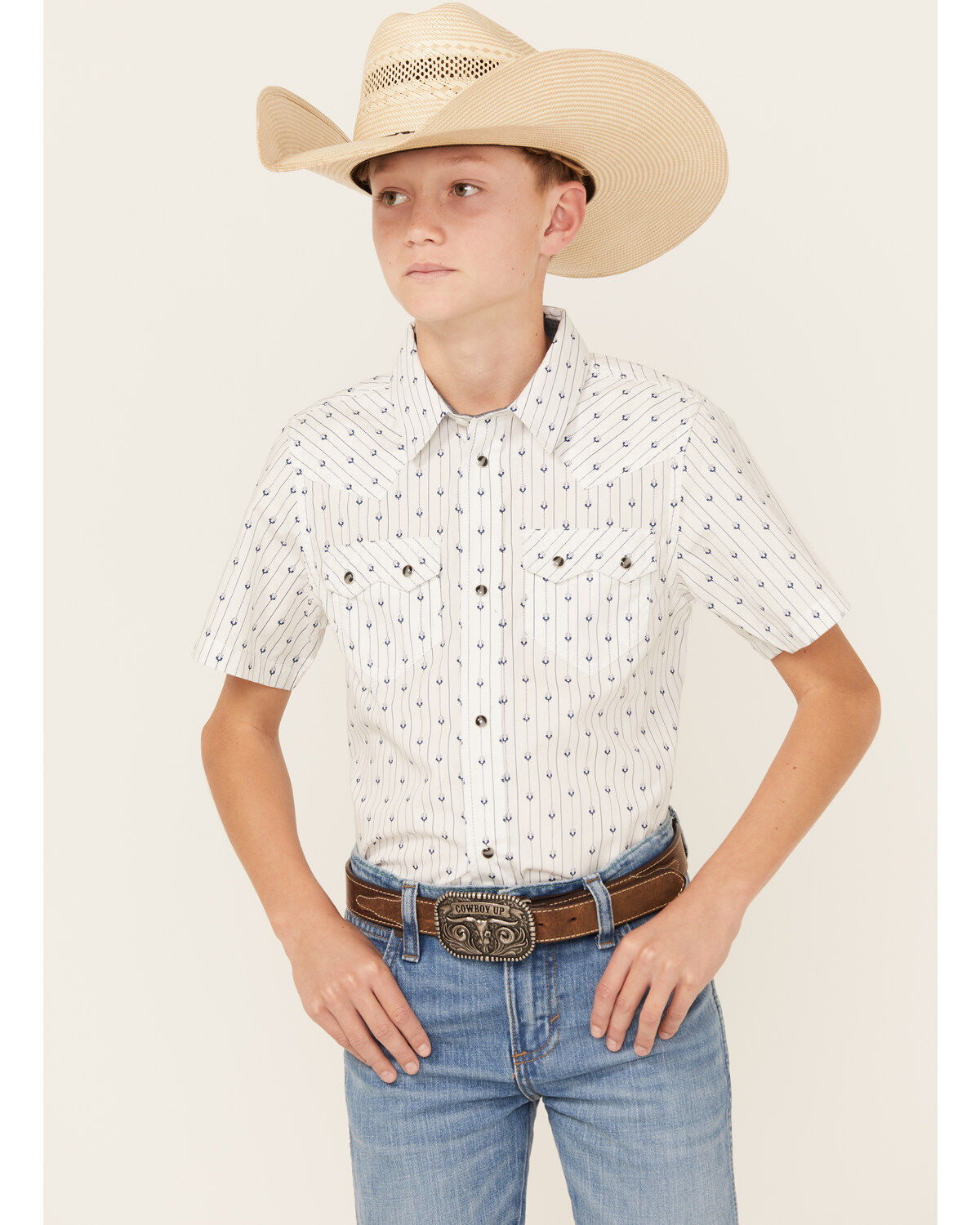 Boys' Cody James Challenger Horseshoe Print Short Sleeve Snap Western