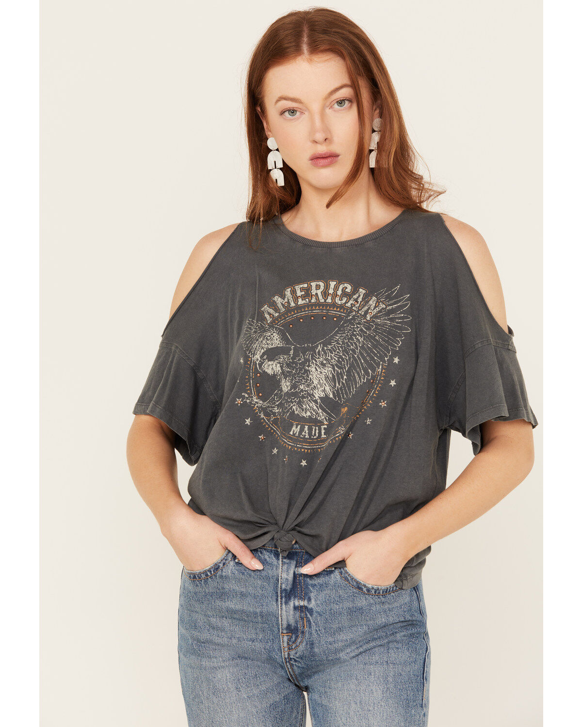 Women's White Crow American Eagle Cold Shoulder Graphic Tee