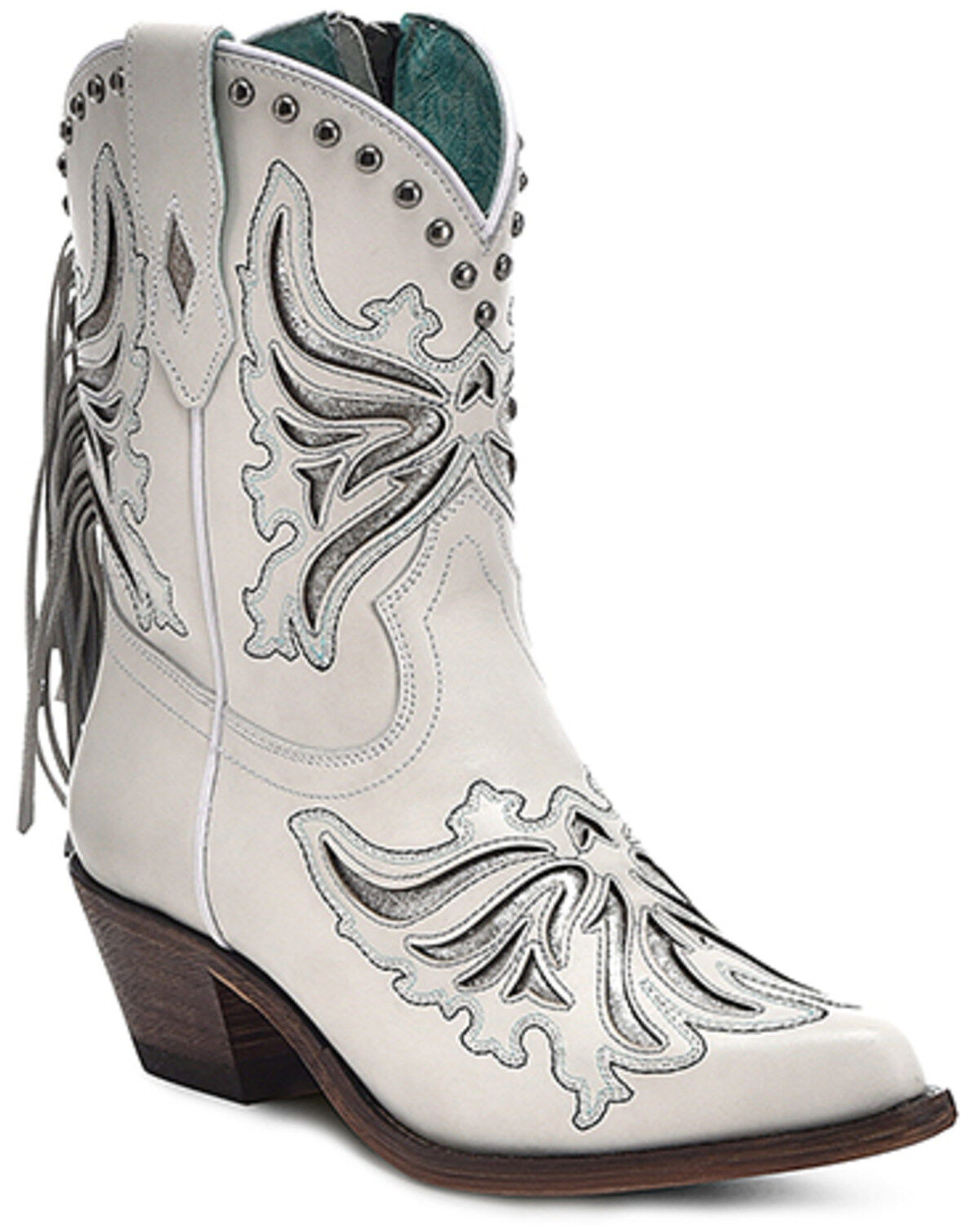 Women's Corral Fringe Inlay Ankle Western Boots - Snip Toe