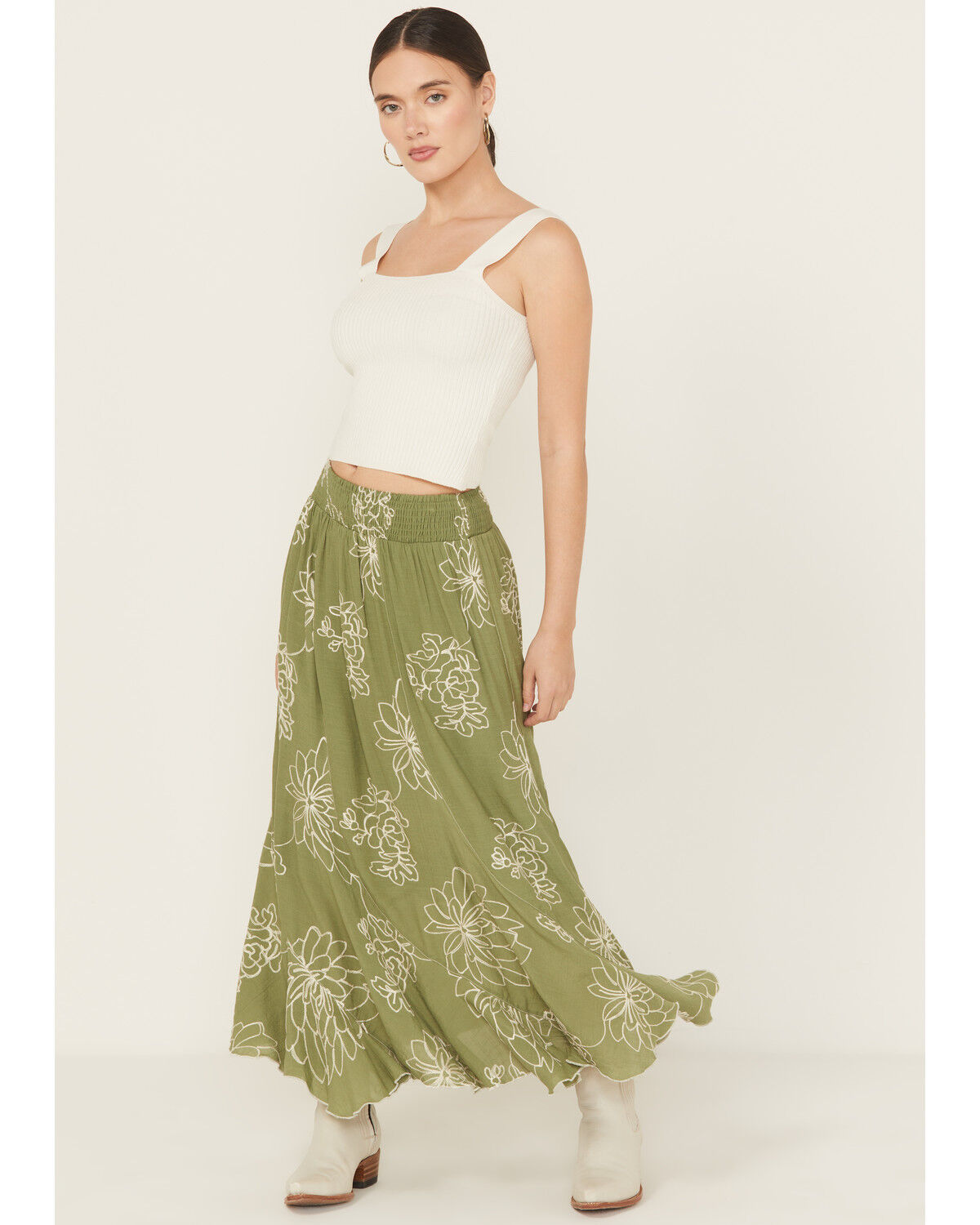 Women's Wild Moss Embroidered Midi Skirt