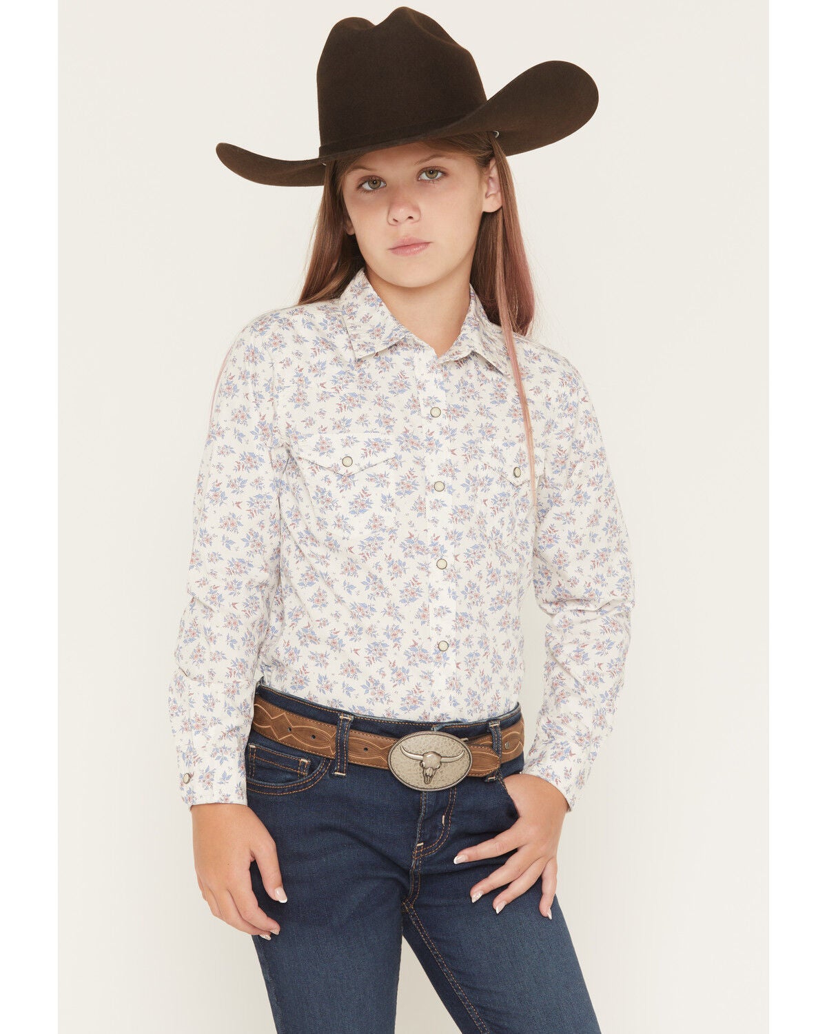 Girls' Ariat Floral Print Long Sleeve Snap Western Shirt