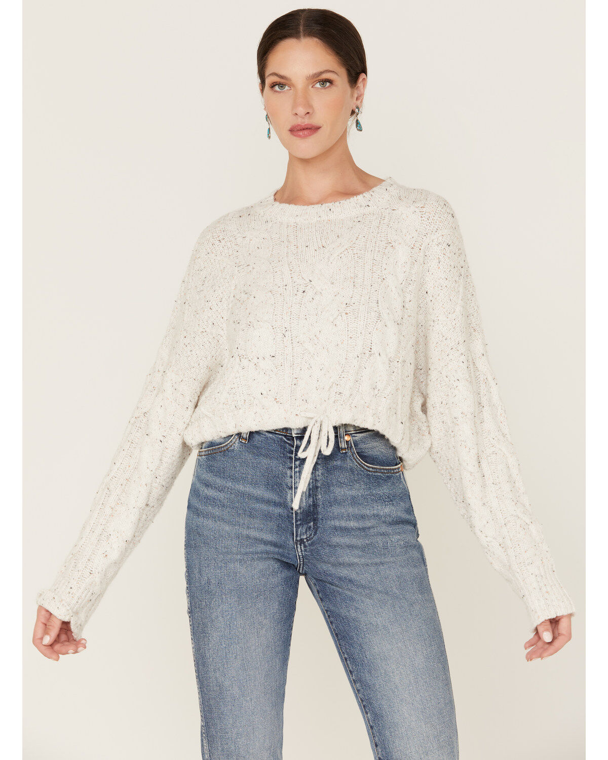 Women's Wild Moss Speckled Cable Knit Cropped Sweater
