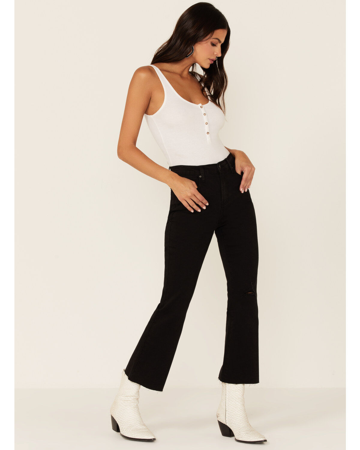 Women's Wishlist Black Crop Kick Flare Leg Jeans