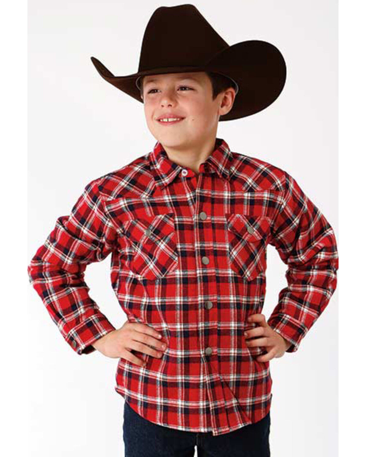 Boys' Roper Plaid Print Long Sleeve Snap Western Lined Shirt Jacket