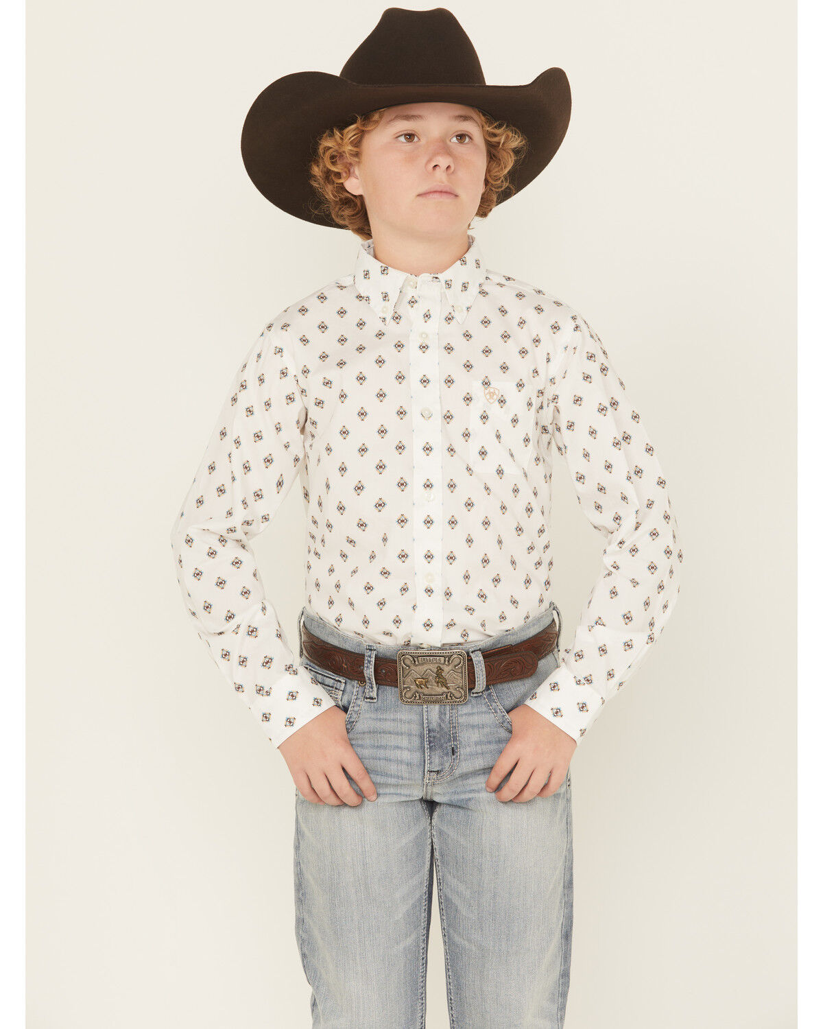 Boys' Ariat Classic Geo Print Long Sleeve Button-Down Western Shirt