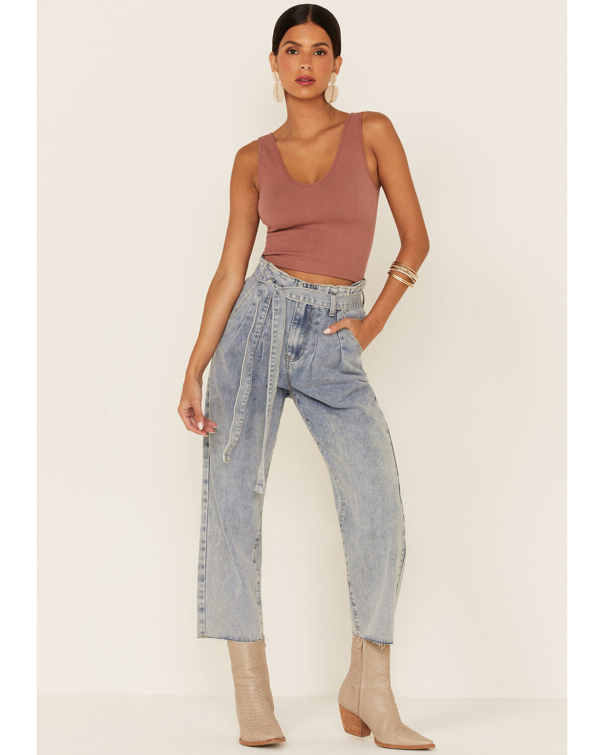 Women's Wishlist Acid Wash Tie Waist High Rise Jeans