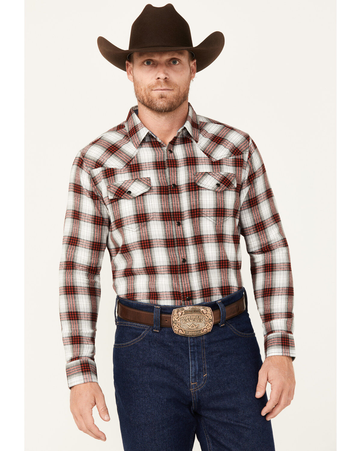 Men's Cody James Alrighty Plaid Print Long Sleeve Snap Western Flannel