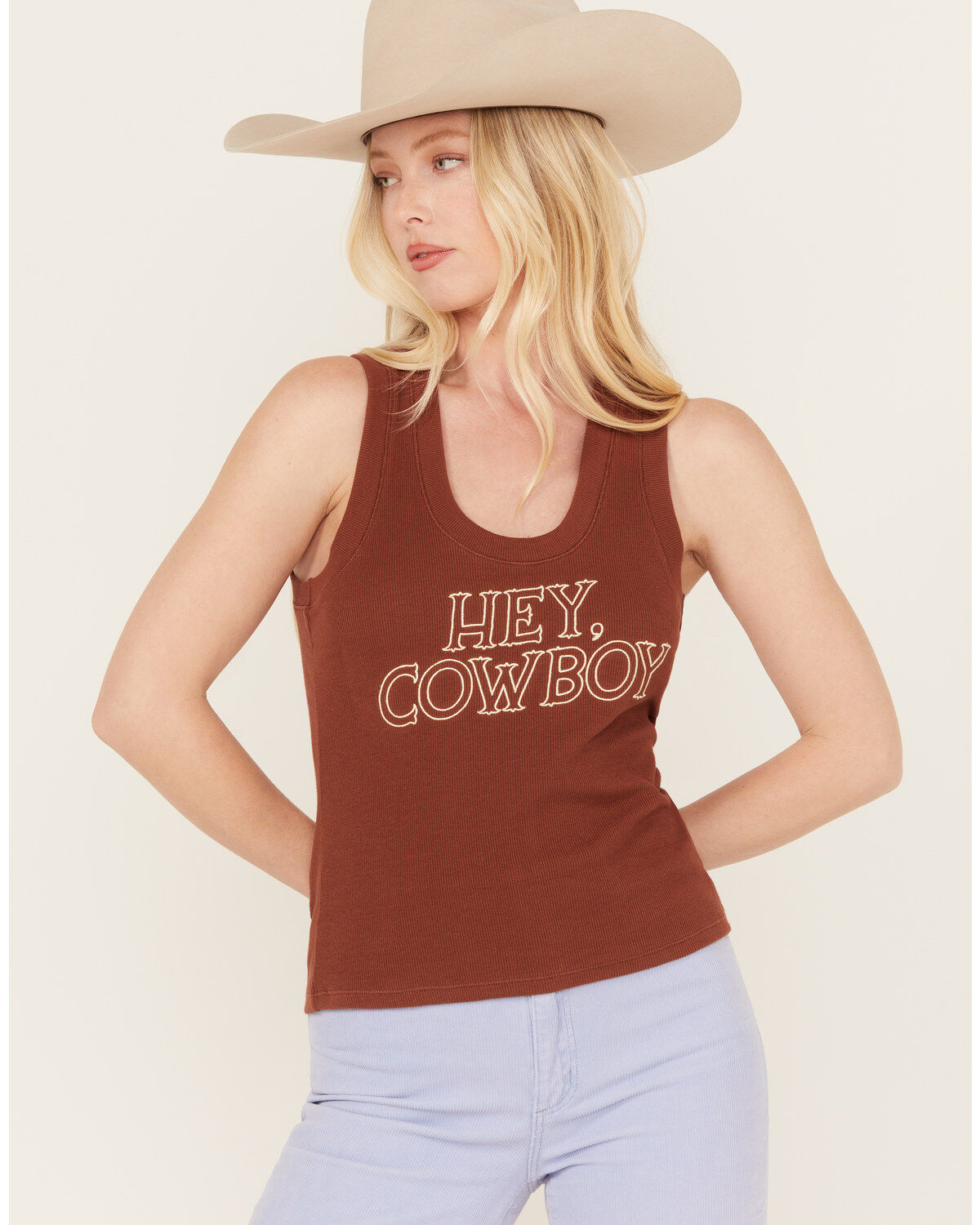 Women's White Crow Hey Cowboy Ribbed Graphic Tank
