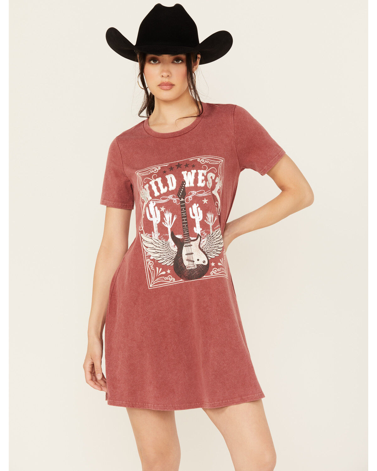 Women's Blended Wild West Short Sleeve Graphic Mini T-Shirt Dress