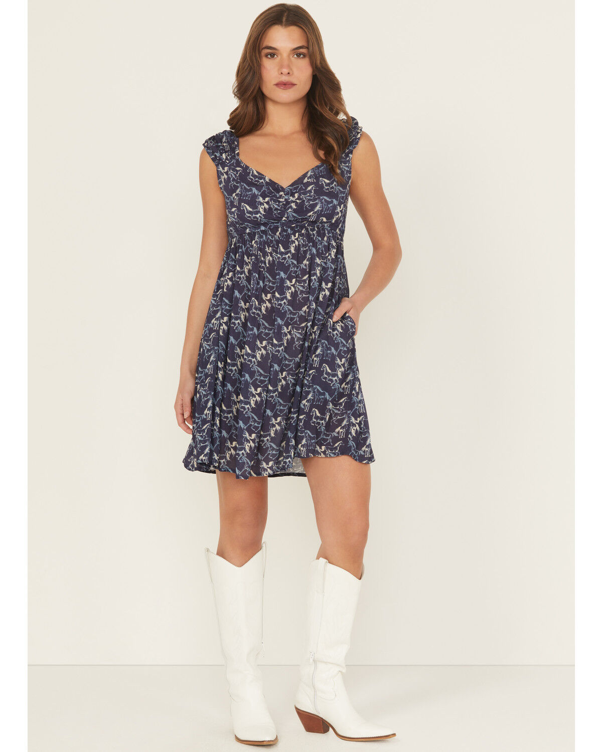 Women's Rock & Roll Denim Running Horses Sleeveless Mini Dress