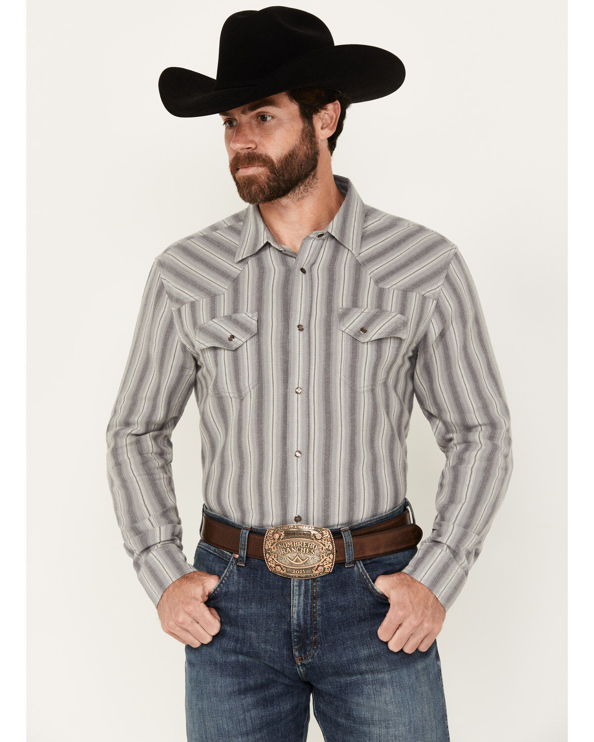 Men's Blue Ranchwear Freestone Striped Print Long Sleeve Snap Western