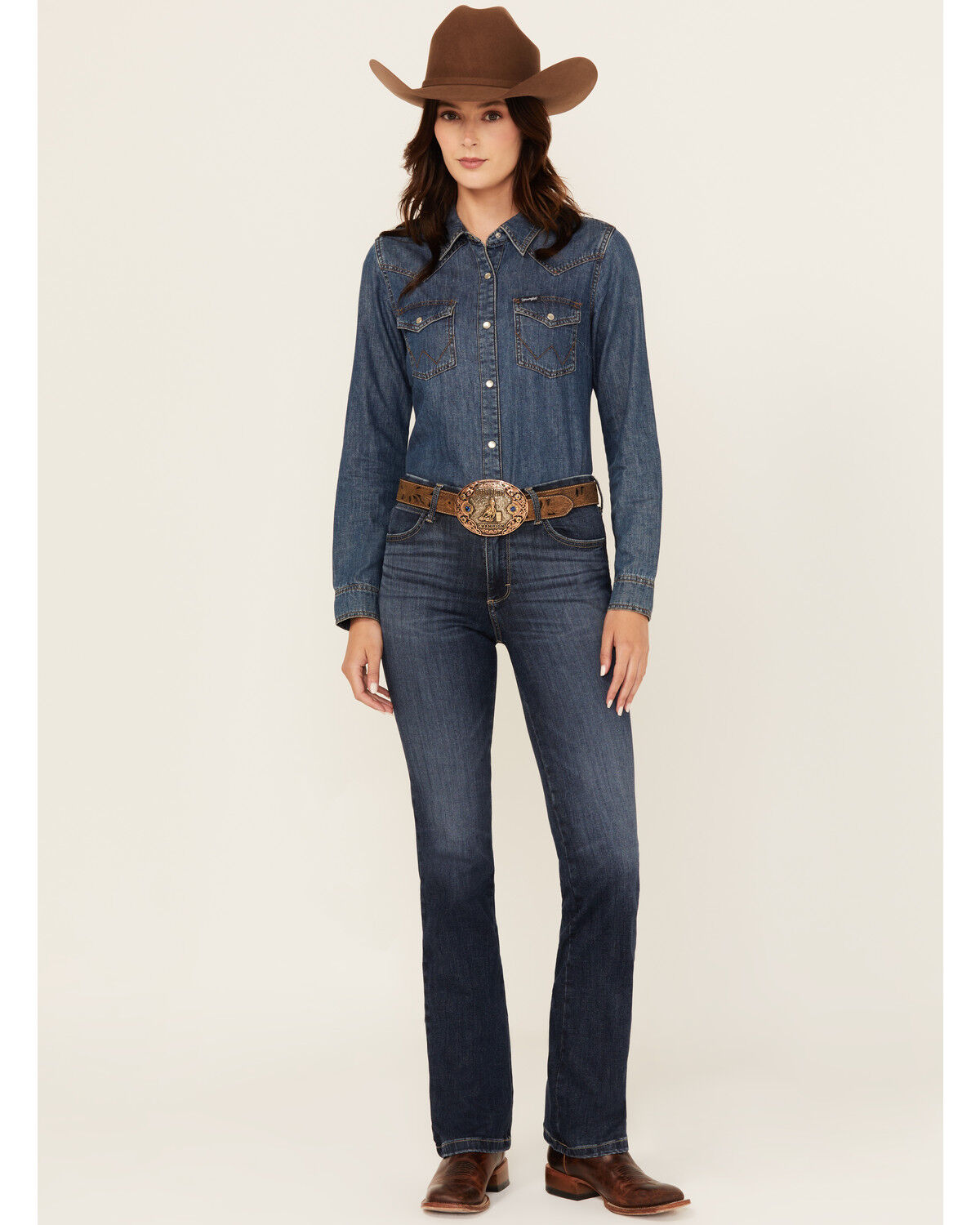 Women's Wrangler Lacey Dark Wash High Rise Bootcut Stretch Denim Jeans