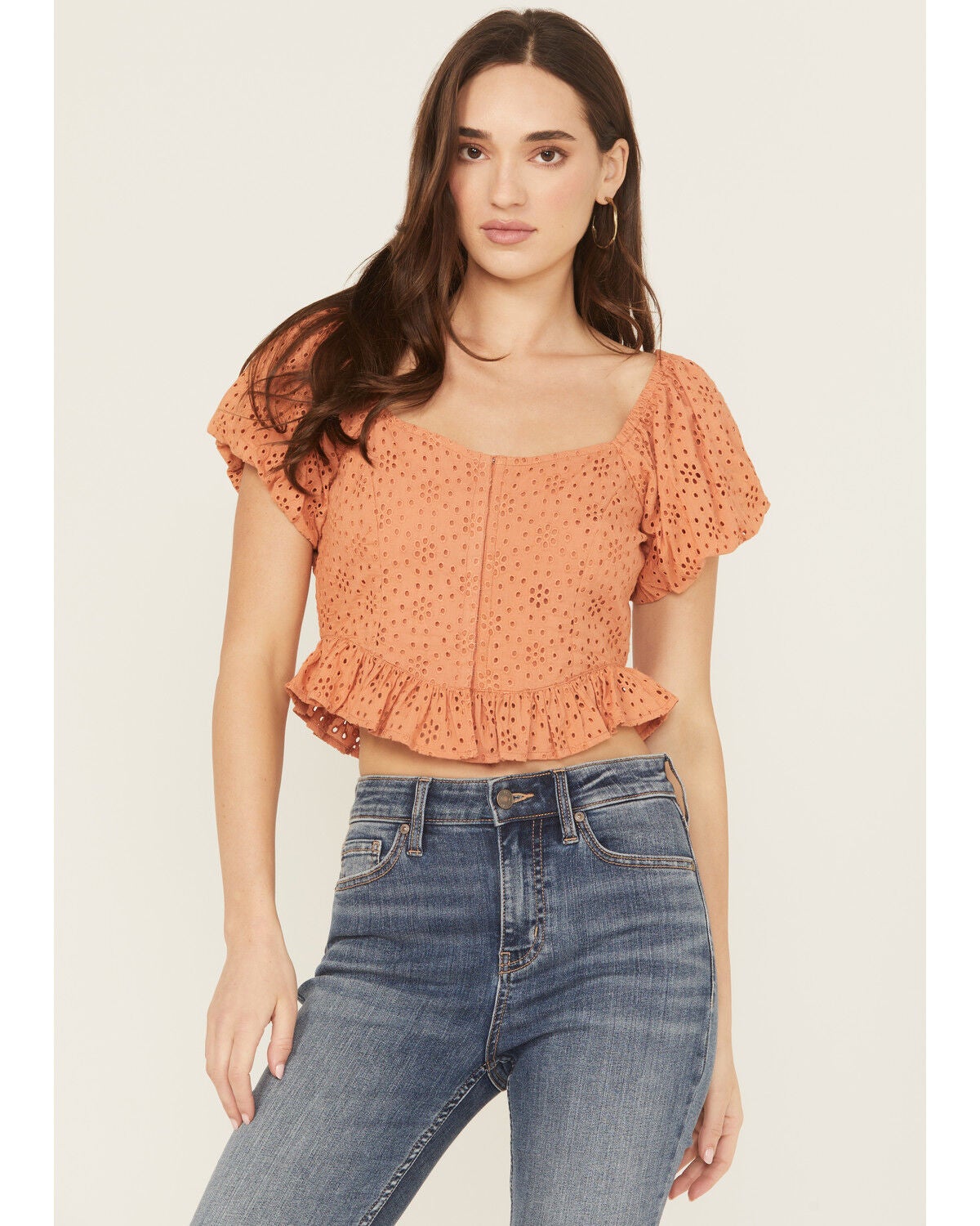 Rock & Roll Denim Eyelet Puff Sleeve Shirt