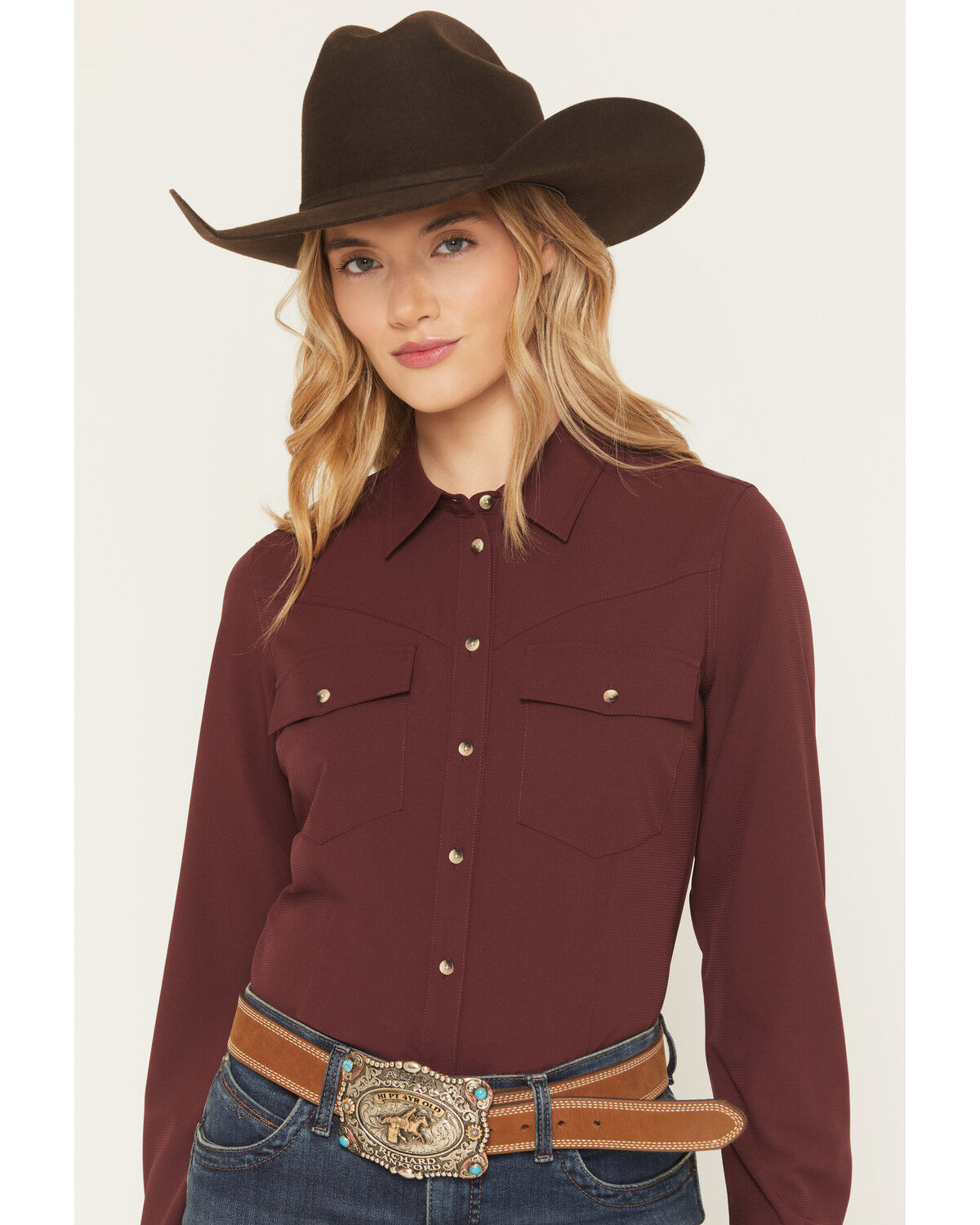 Women's Shyann Solid Long Sleeve Button-Down Stretch Performance Shirt