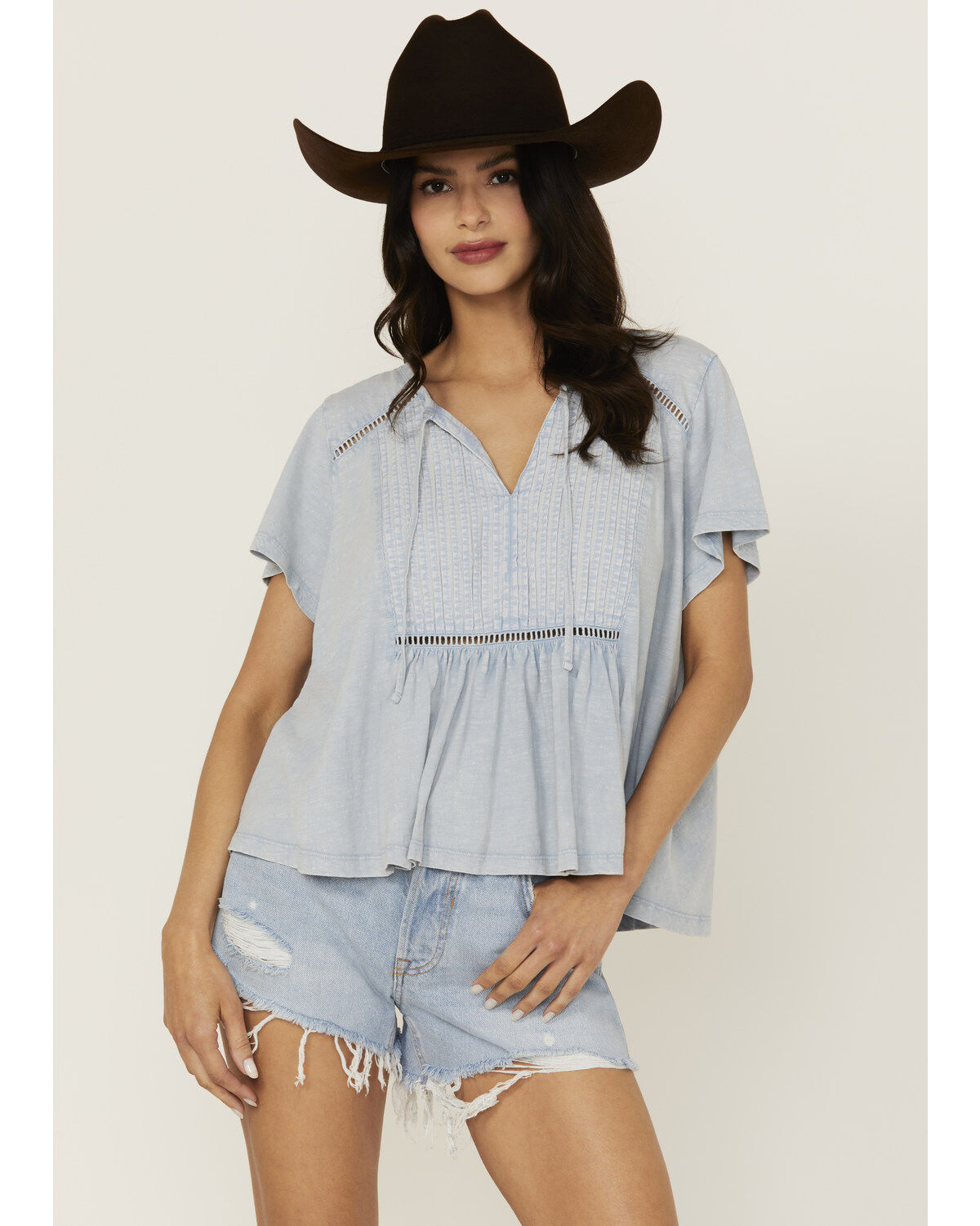 Women's Cleo + Wolf Bella Pintuck Detail Peasant Short Sleeve Blouse