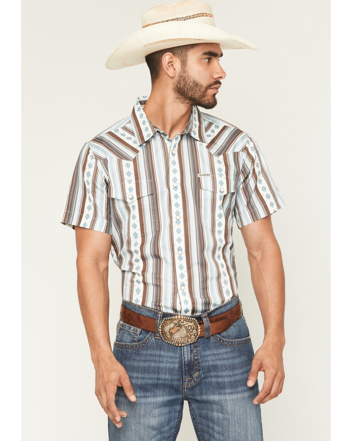 Men's Sendero Provisions Wyatt Serape Striped Short Sleeve Snap Wester