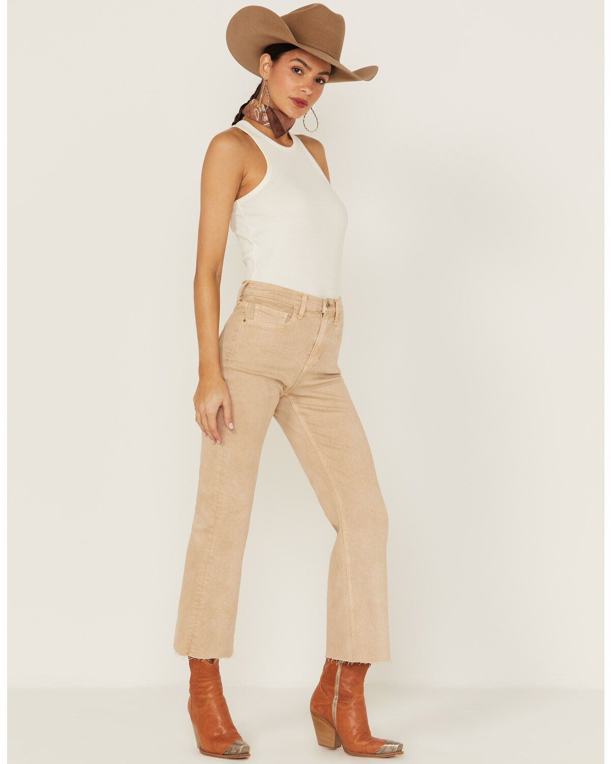 Women's Sneak Peek Natural High Rise Raw Hem Crop Jeans