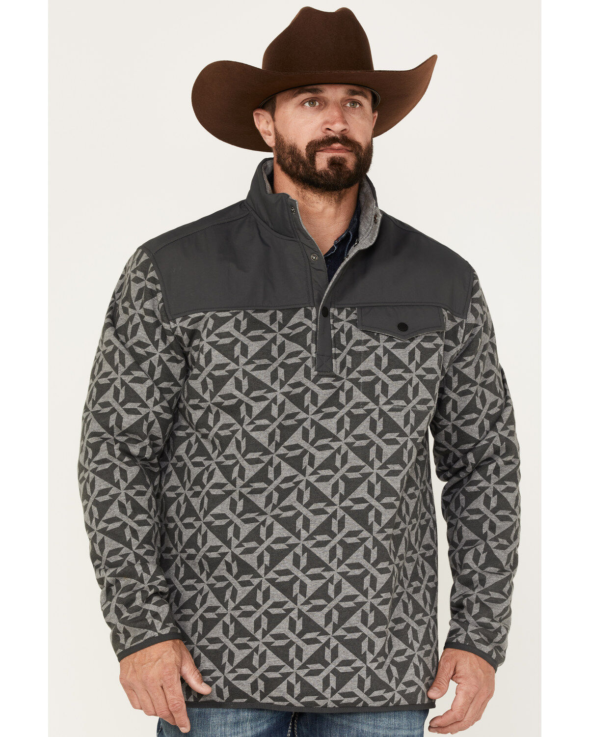 Men's RANK 45 All In 1/4 Snap Geo Print Fleece Pullover