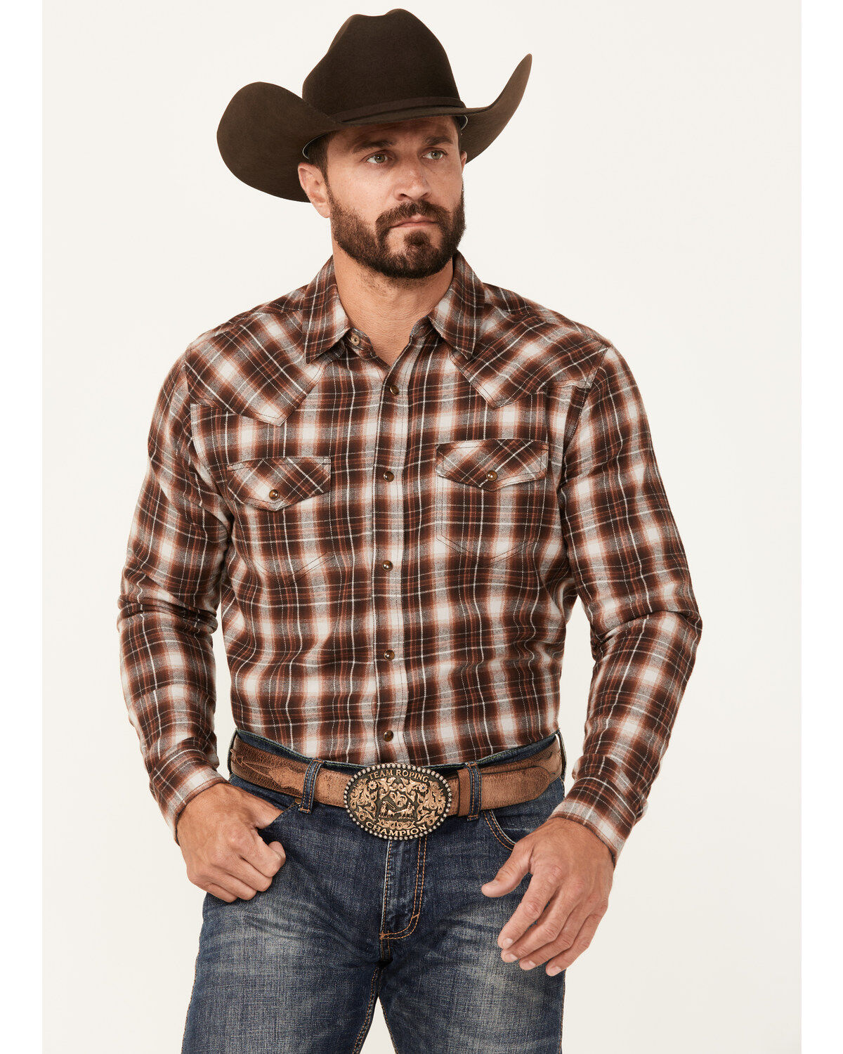Men's Cody James Traverse Plaid Print Long Sleeve Snap Western Shirt -