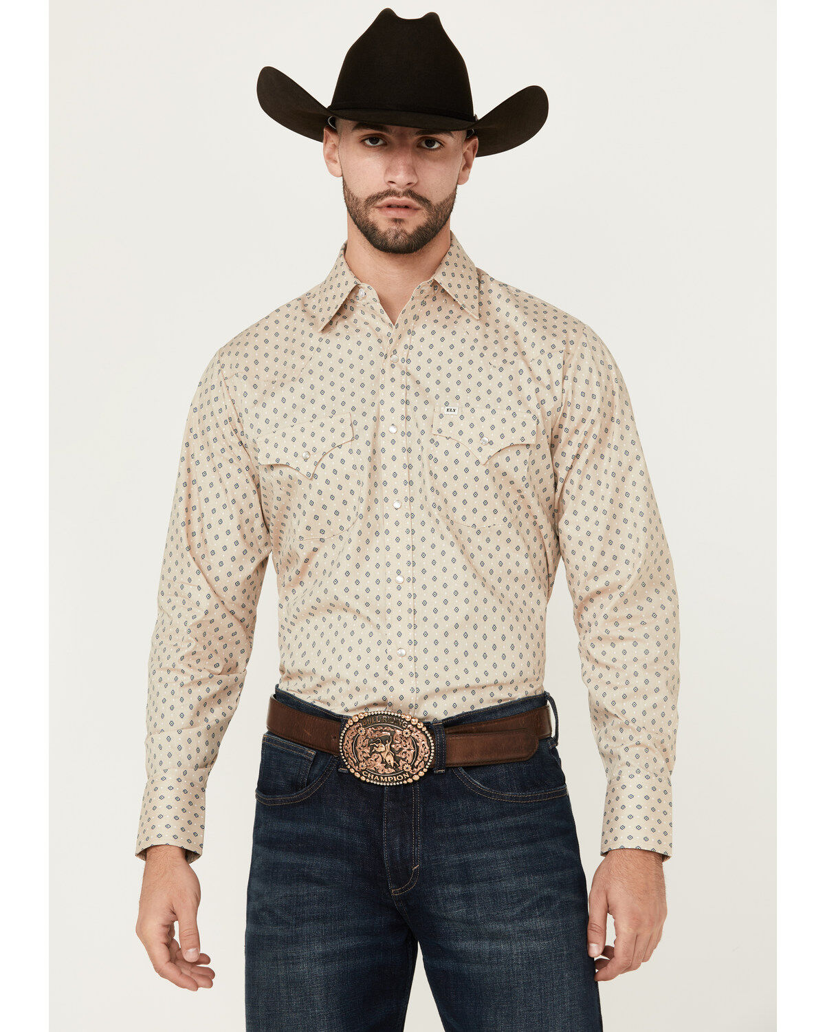 Men's Ely Walker Mini Southwestern Geo Print Long Sleeve Snap Western