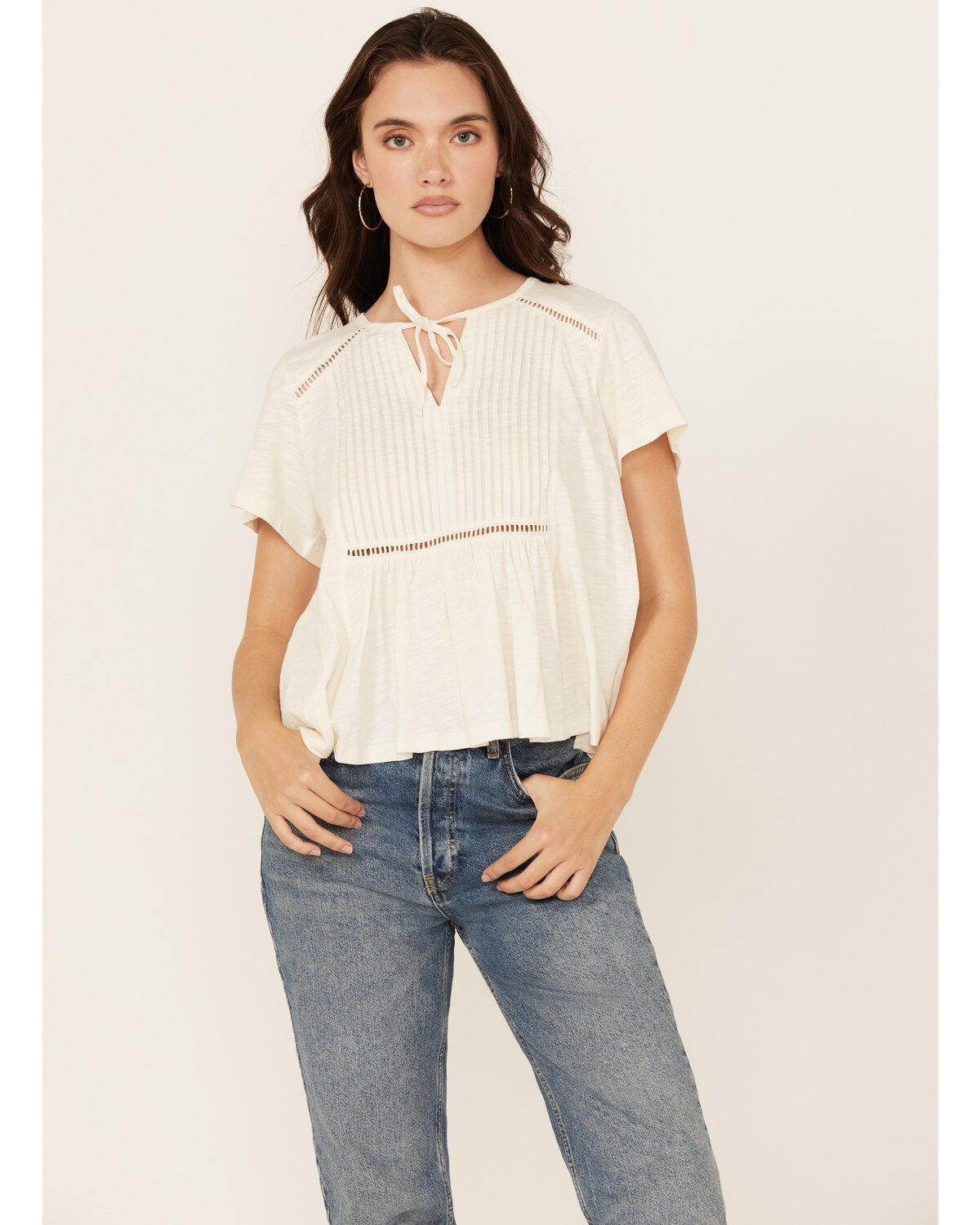 Women's Cleo + Wolf Bella Pintuck Detail Peasant Short Sleeve Blouse