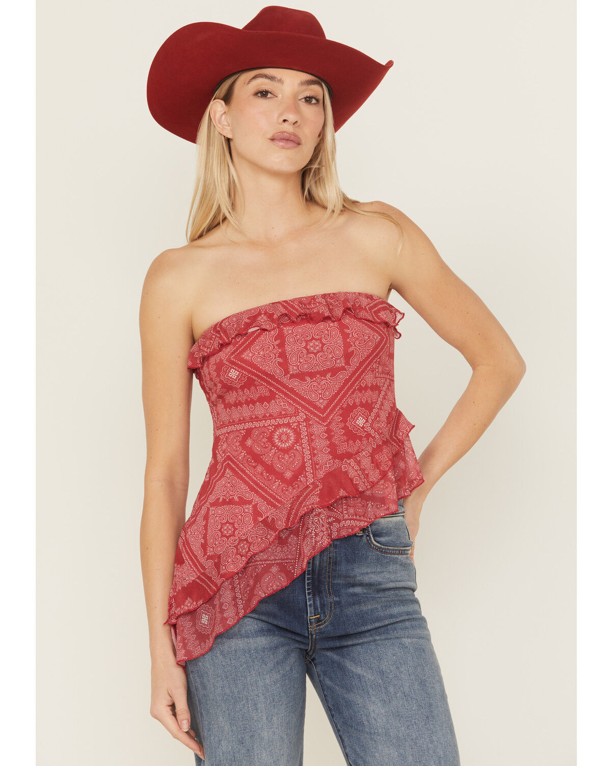 Women's Shyanne Bandana Print Asymmetrical Strapless Top