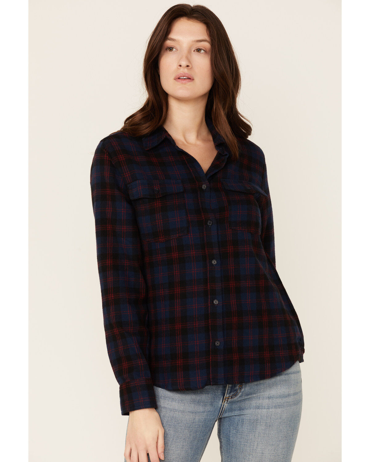 Women's United By Blue Plaid Print Responsible Button Down Western Fla
