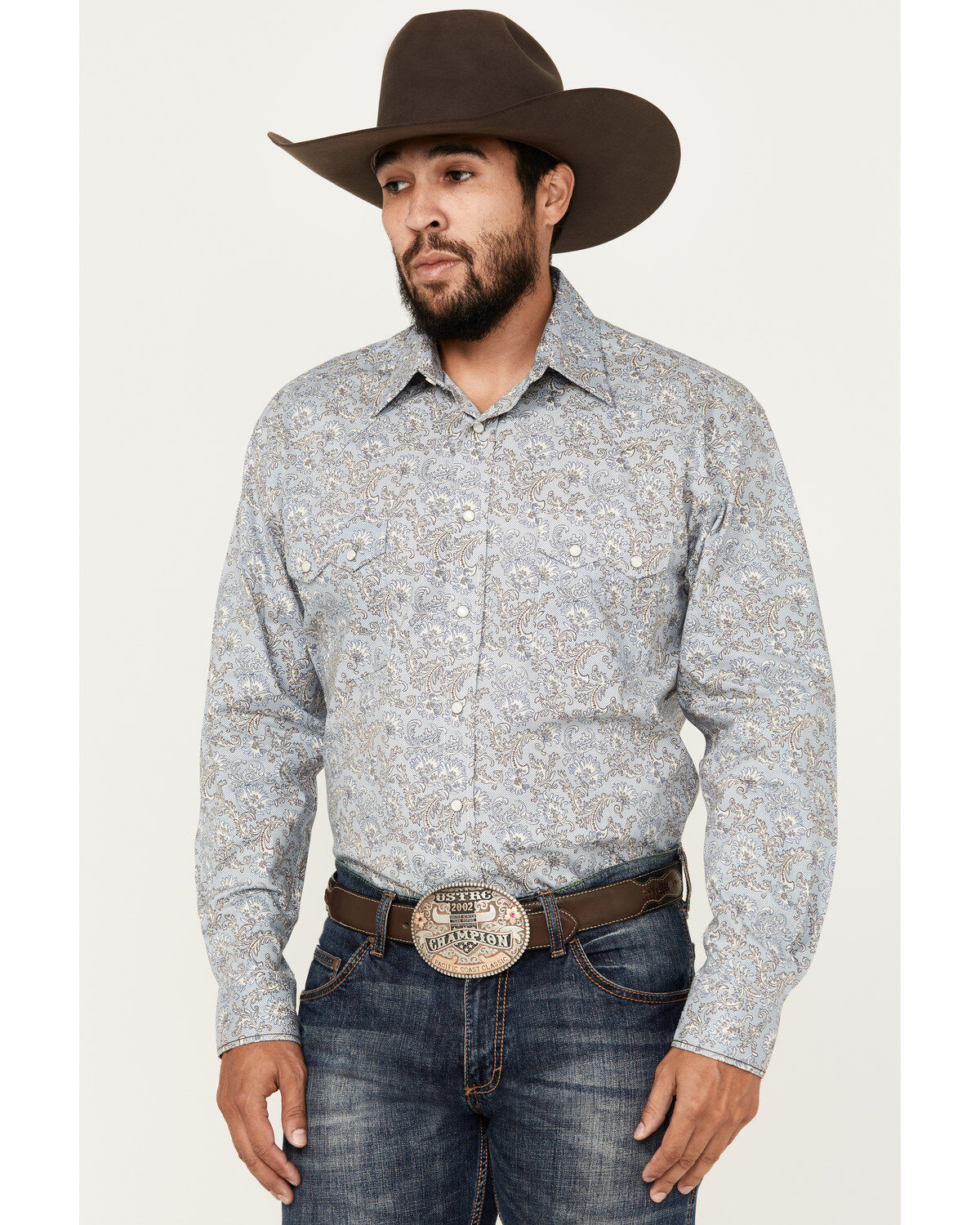 Men's Panhandle Rough Stock by Bandana Paisley Print Long Sleeve Pearl