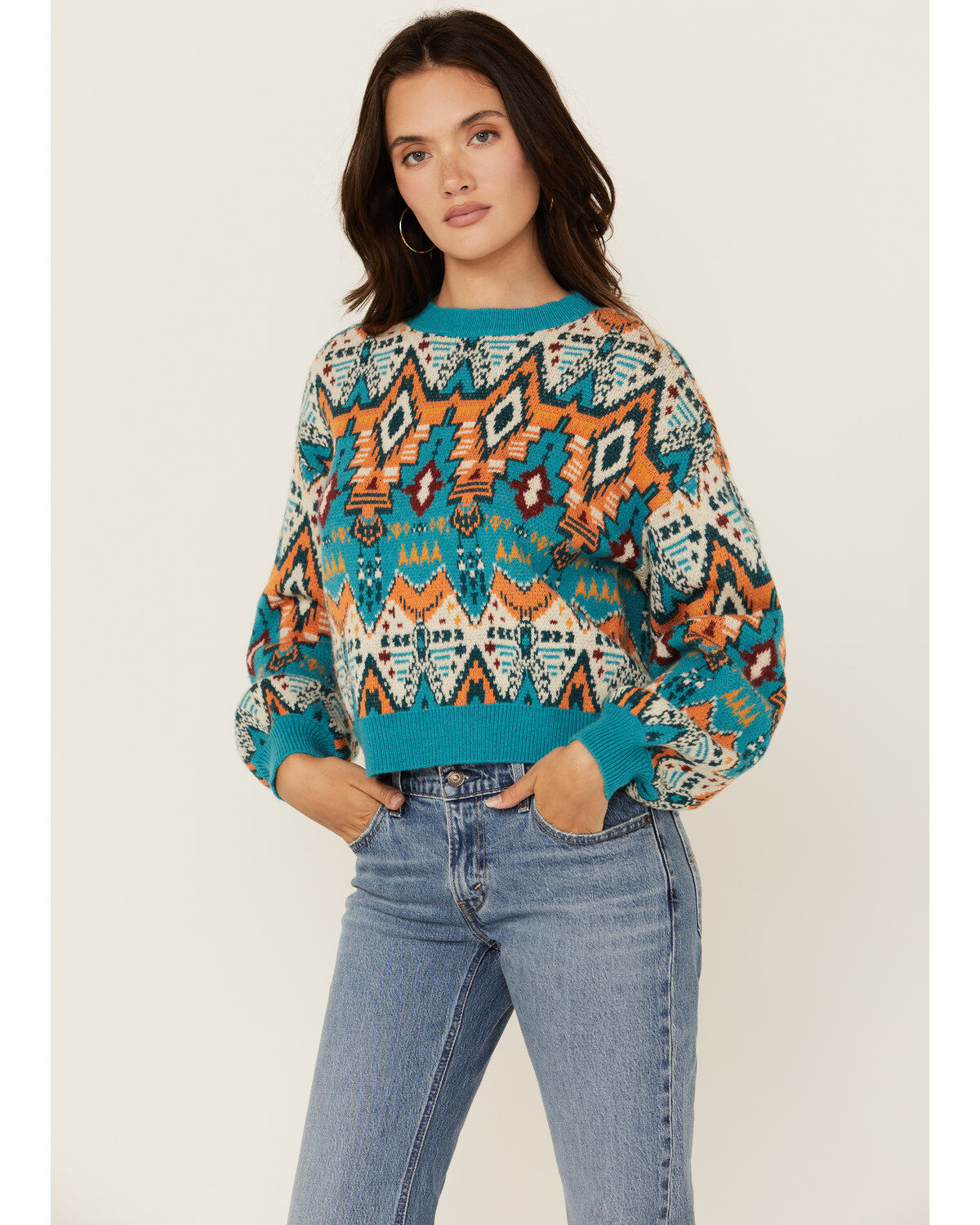 Women's Rock & Roll Denim Southwestern Print Sweater