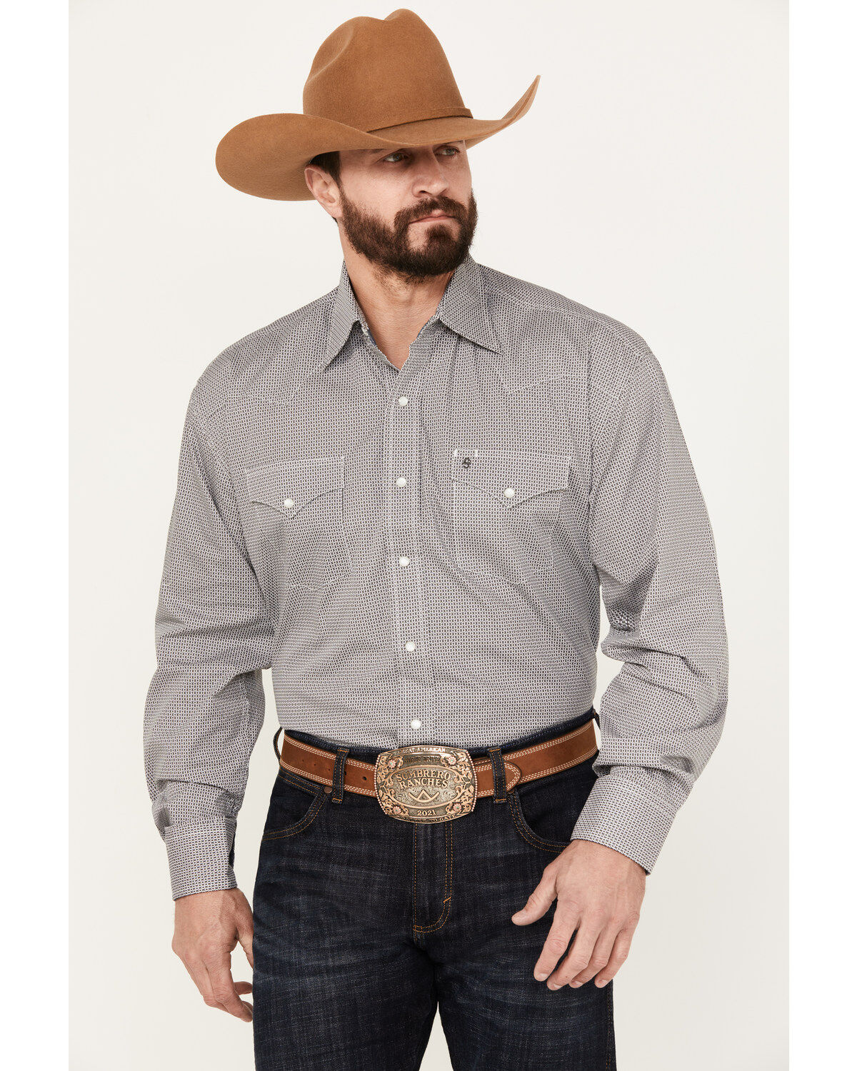 Men's Stetson Diamond Geo Print Long Sleeve Western Pearl Snap Shirt
