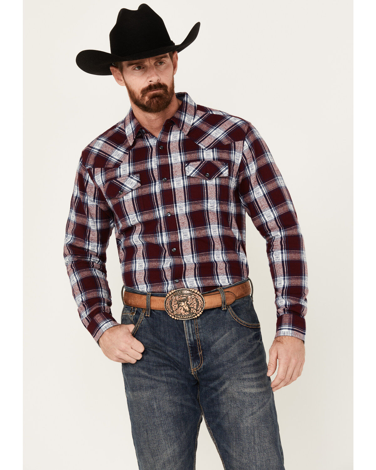 Men's Cody James Peace Treaty Plaid Print Long Sleeve Pearl Snap Flann