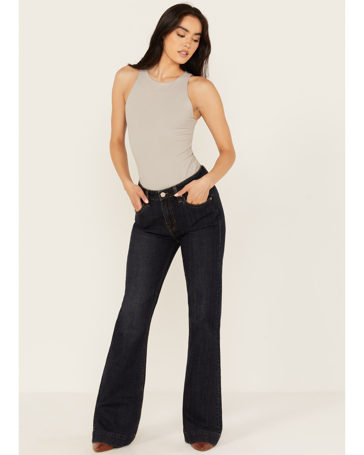Women's Rock & Roll Denim Dark Wash High Rise Raw Denim Trouser Jeans
