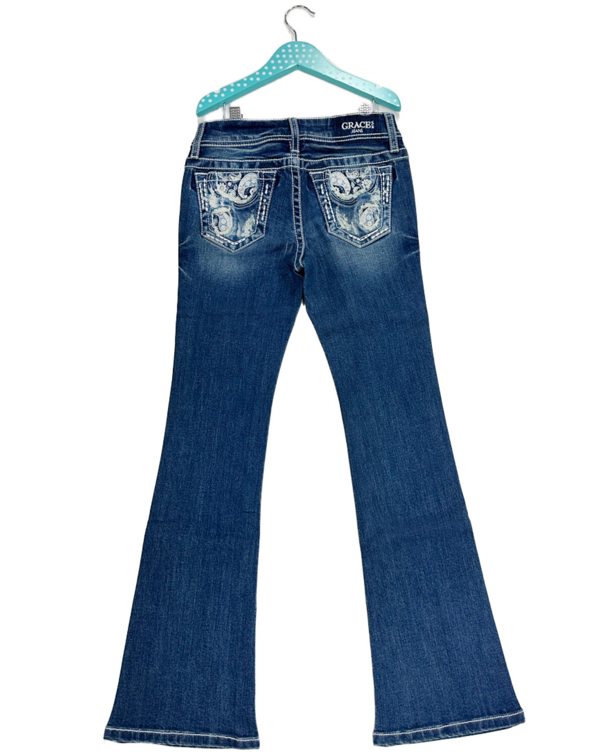 Girls' Grace In LA Paisley Embroidered Medium Wash Bootcut Stretch Den