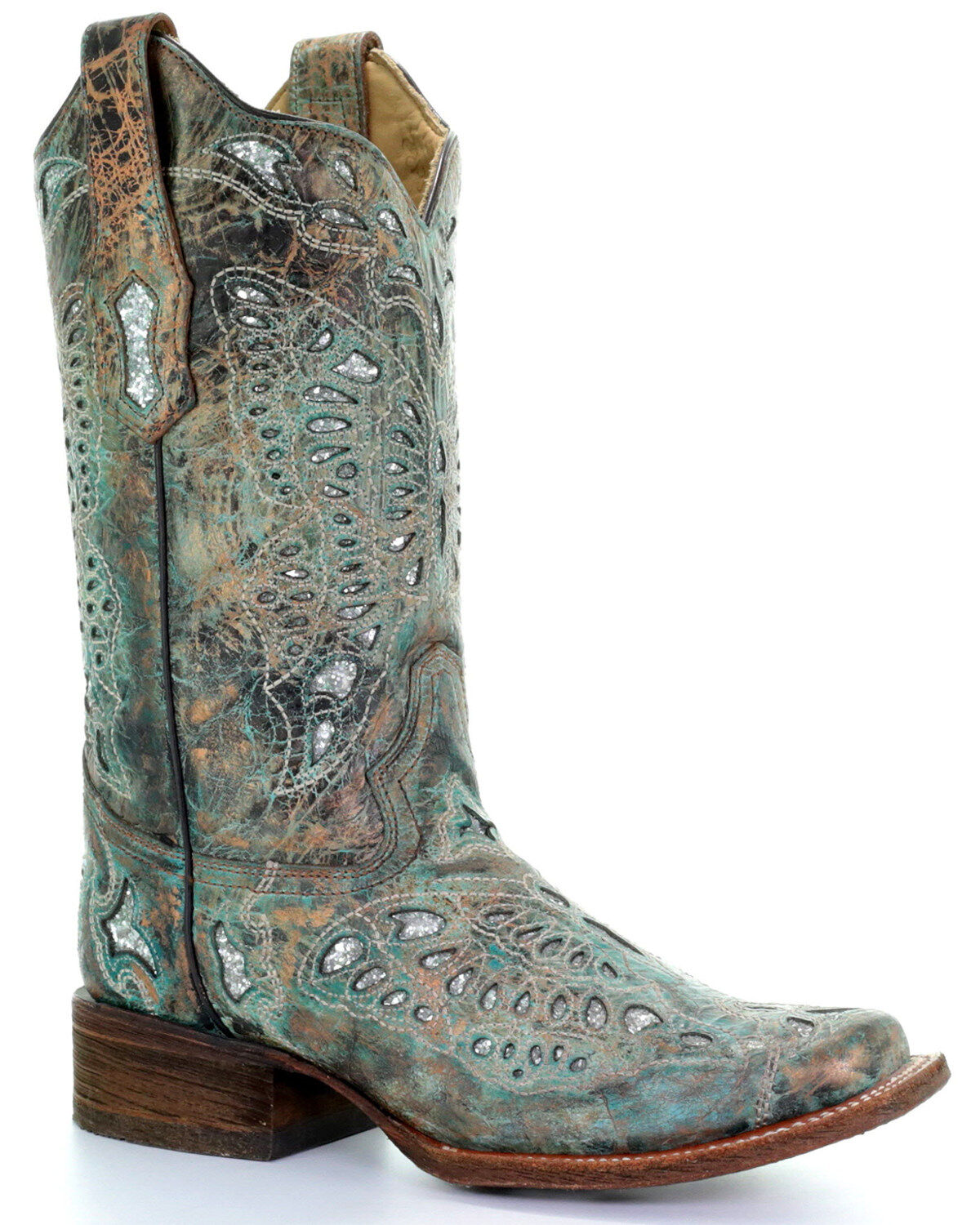 Women's Corral Metallic Bronze Glitter Butterfly Western Boots - Squar
