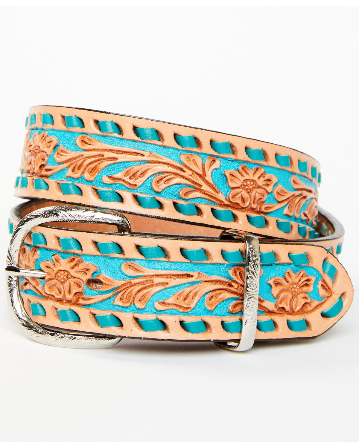 Women's Double J Saddlery Floral Tooled Dyed Background Belt