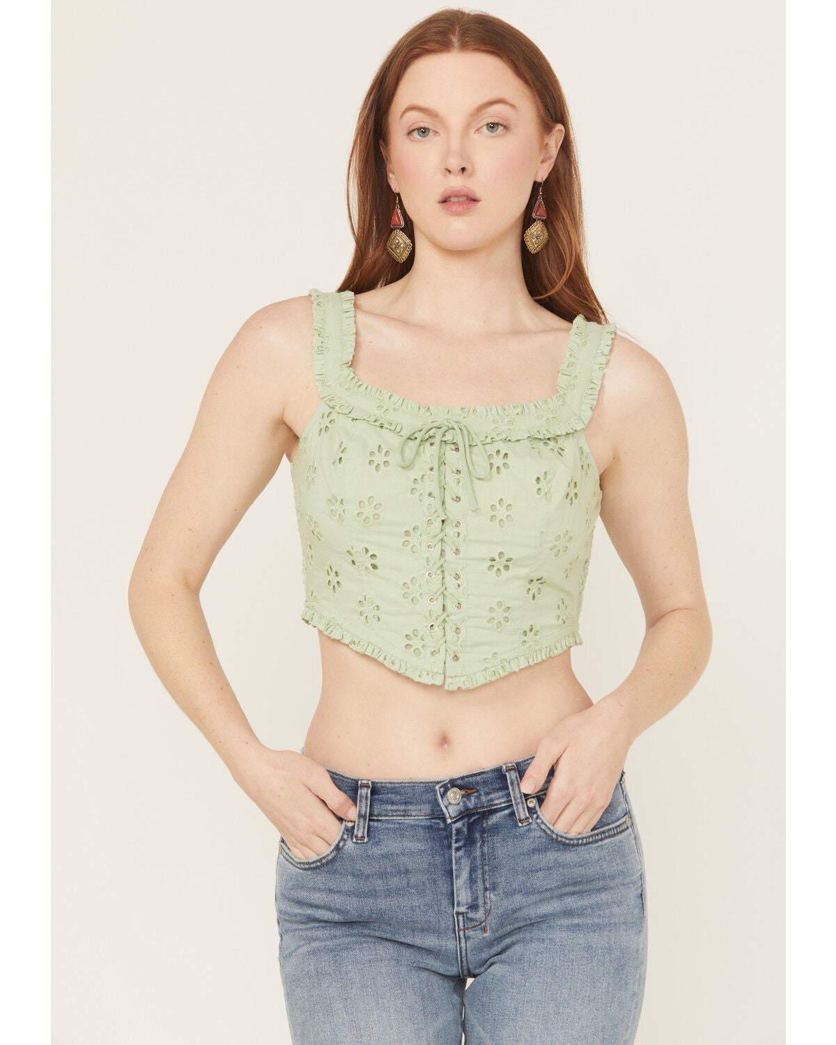 Women's Rock & Roll Denim Sleeveless Eyelet Corset Style Top