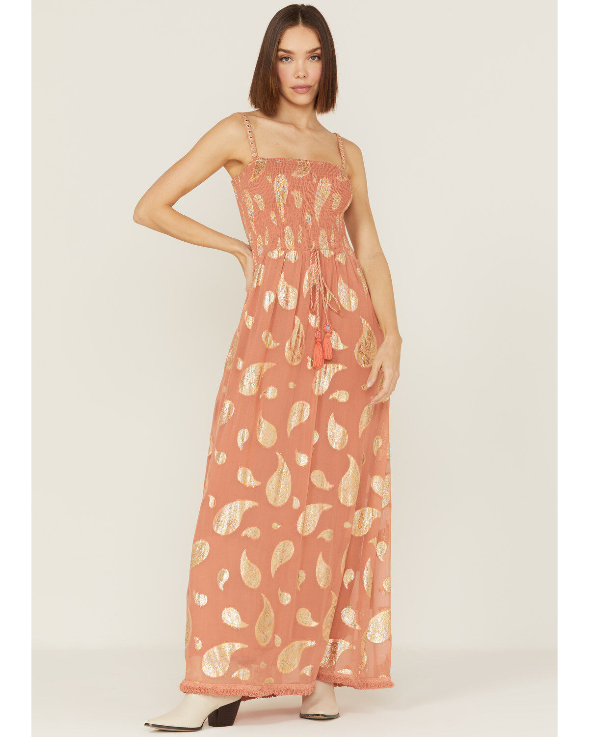Women's Z&L Sophia Paisley Print Smocked Sleeveless Maxi Dress