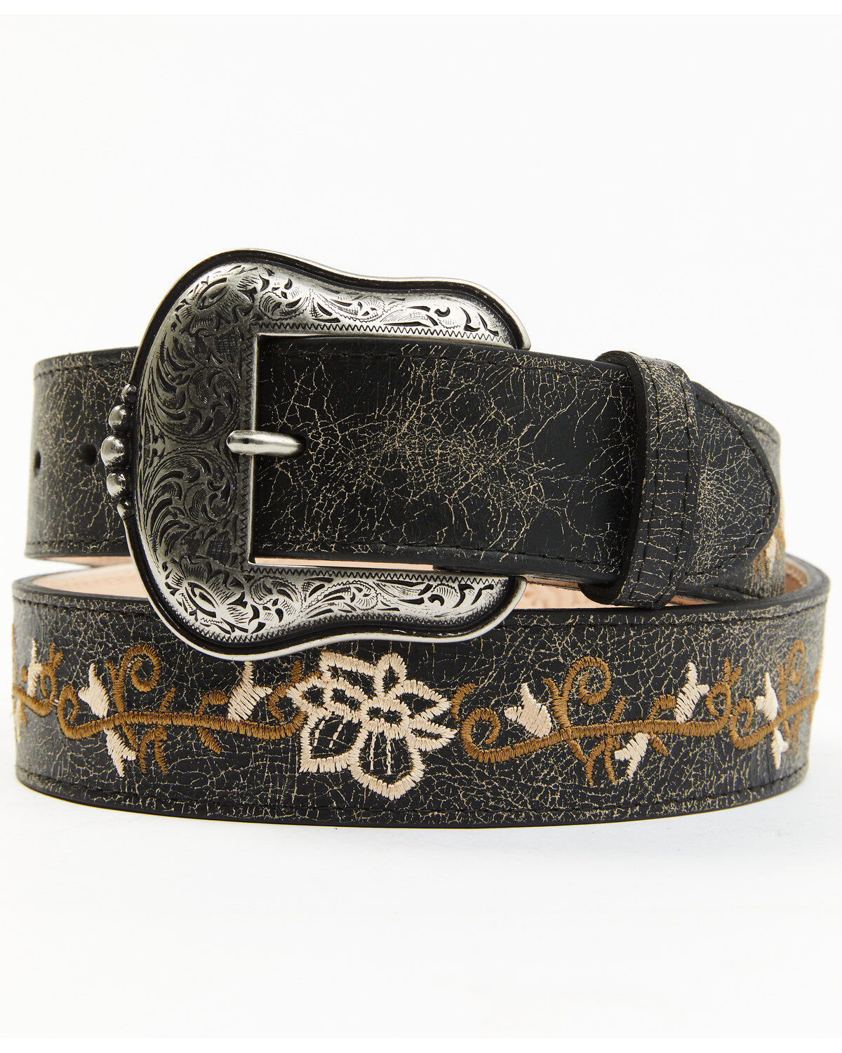 Women's Shyanne Floral Cream Embroidery Black Western Belt
