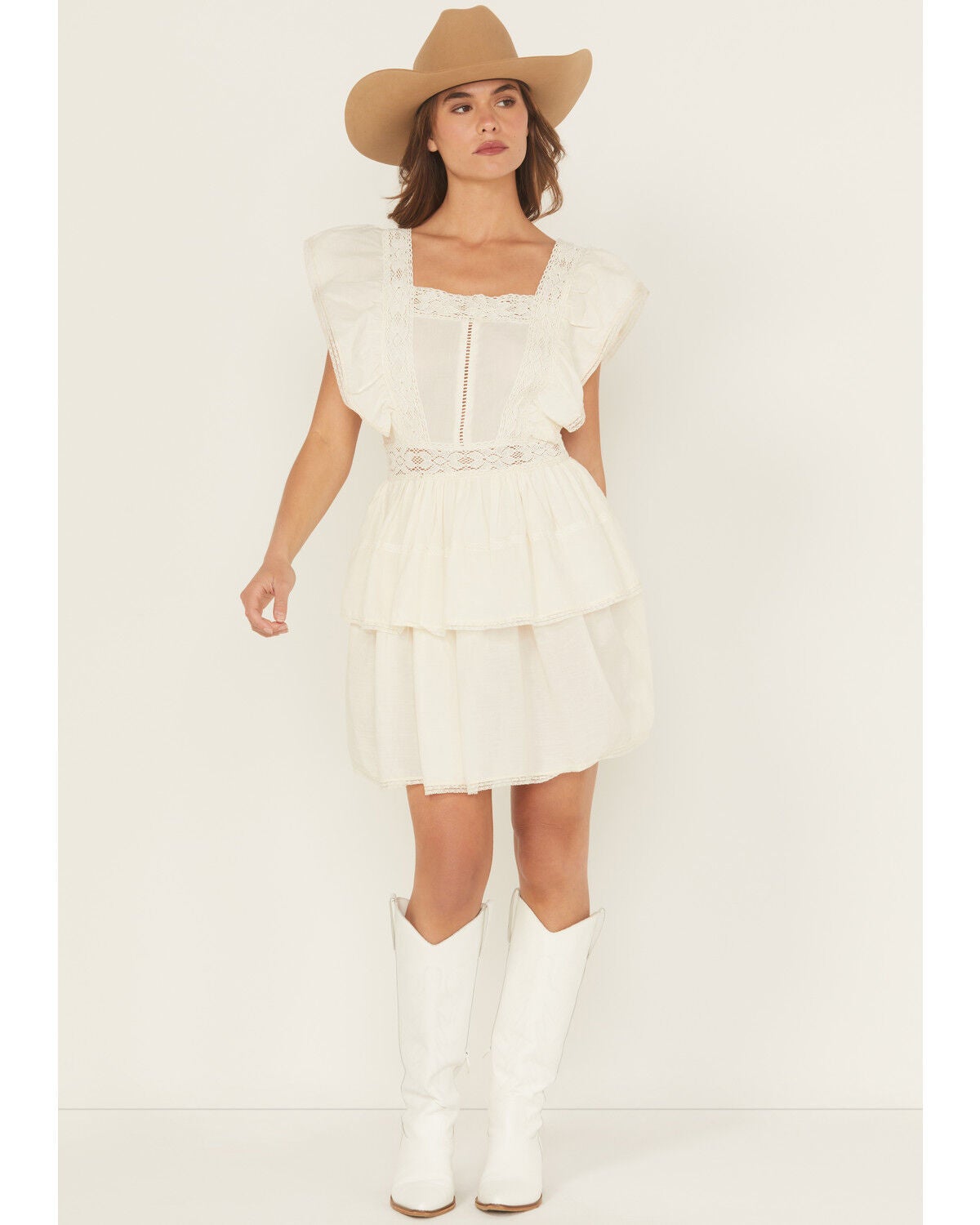 Women's Rock & Roll Denim Solid Flutter Sleeve Mini Dress