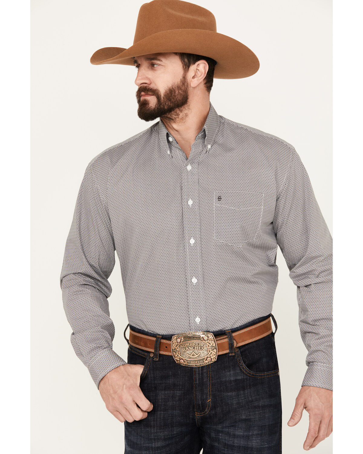 Men's Stetson Diamond Geo Print Long Sleeve Button Down Western Shirt