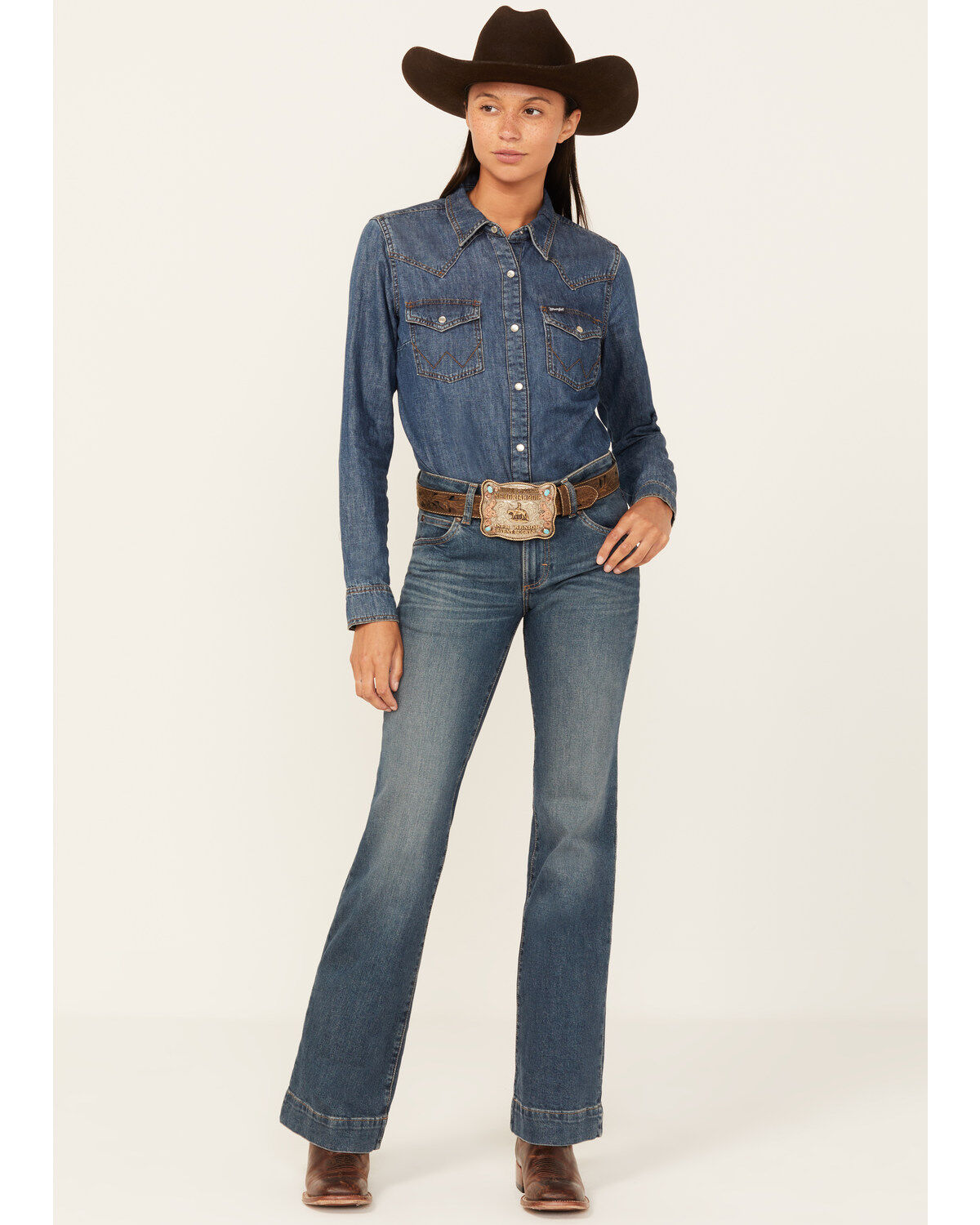 Women's Wrangler Retro Mae Dark Wash Mid Rise Stretch Trouser Jeans